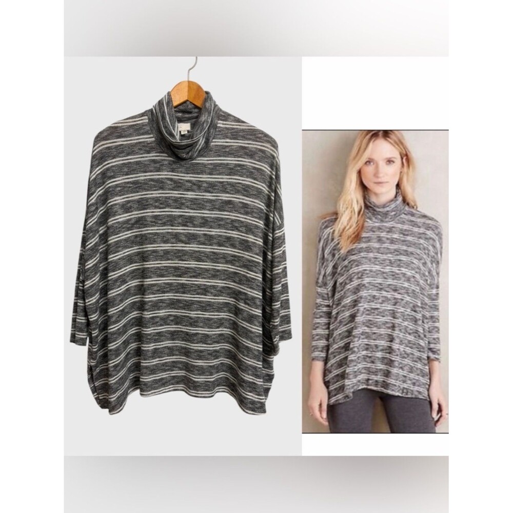 Anthropologie Postmark Mika Oversized Turtleneck Sweater XL Striped Coastal